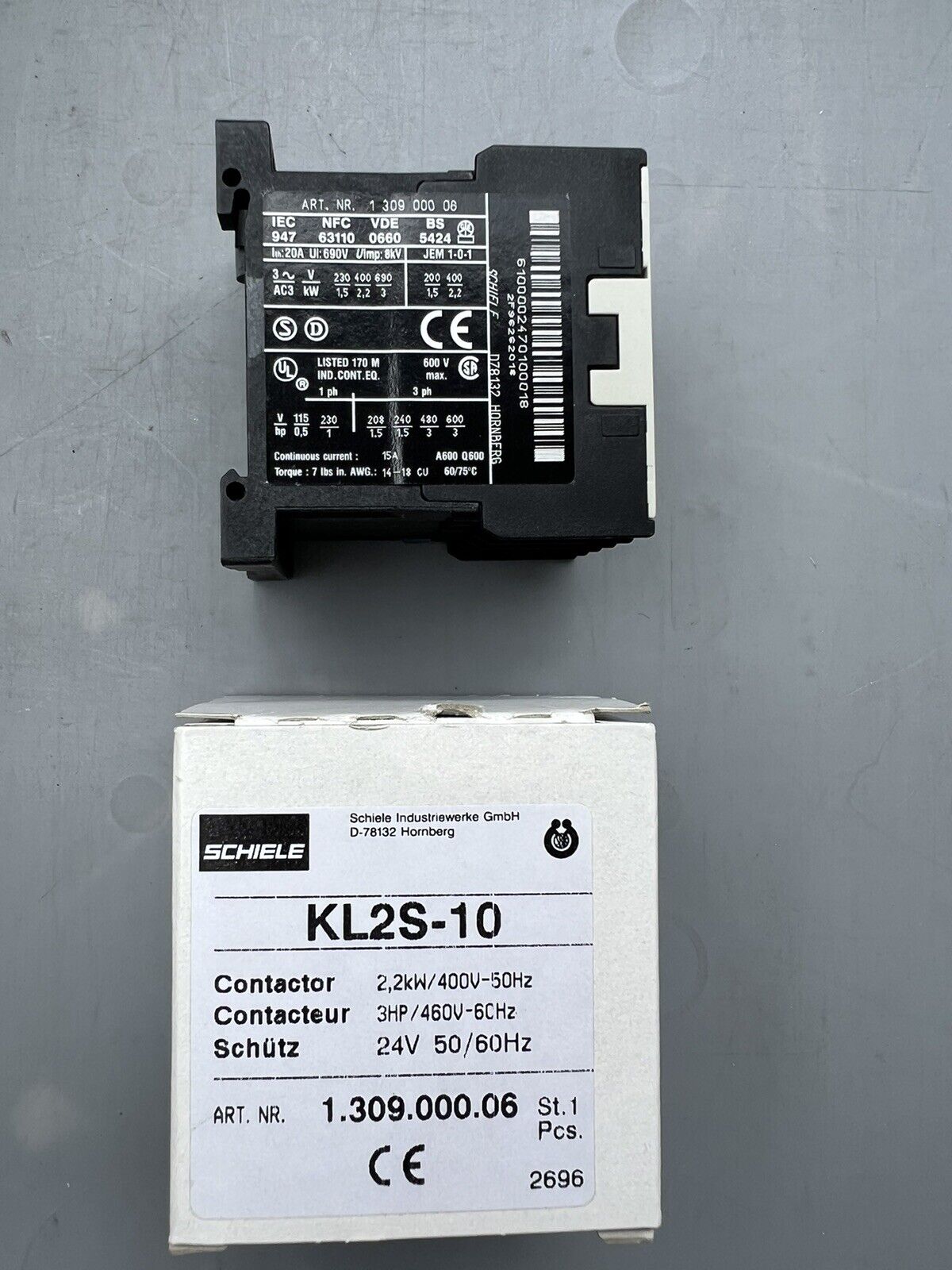 1x SCHIELE KL2S-10 Contactor 24V Schütz ENTRELEC 1.309.000.06