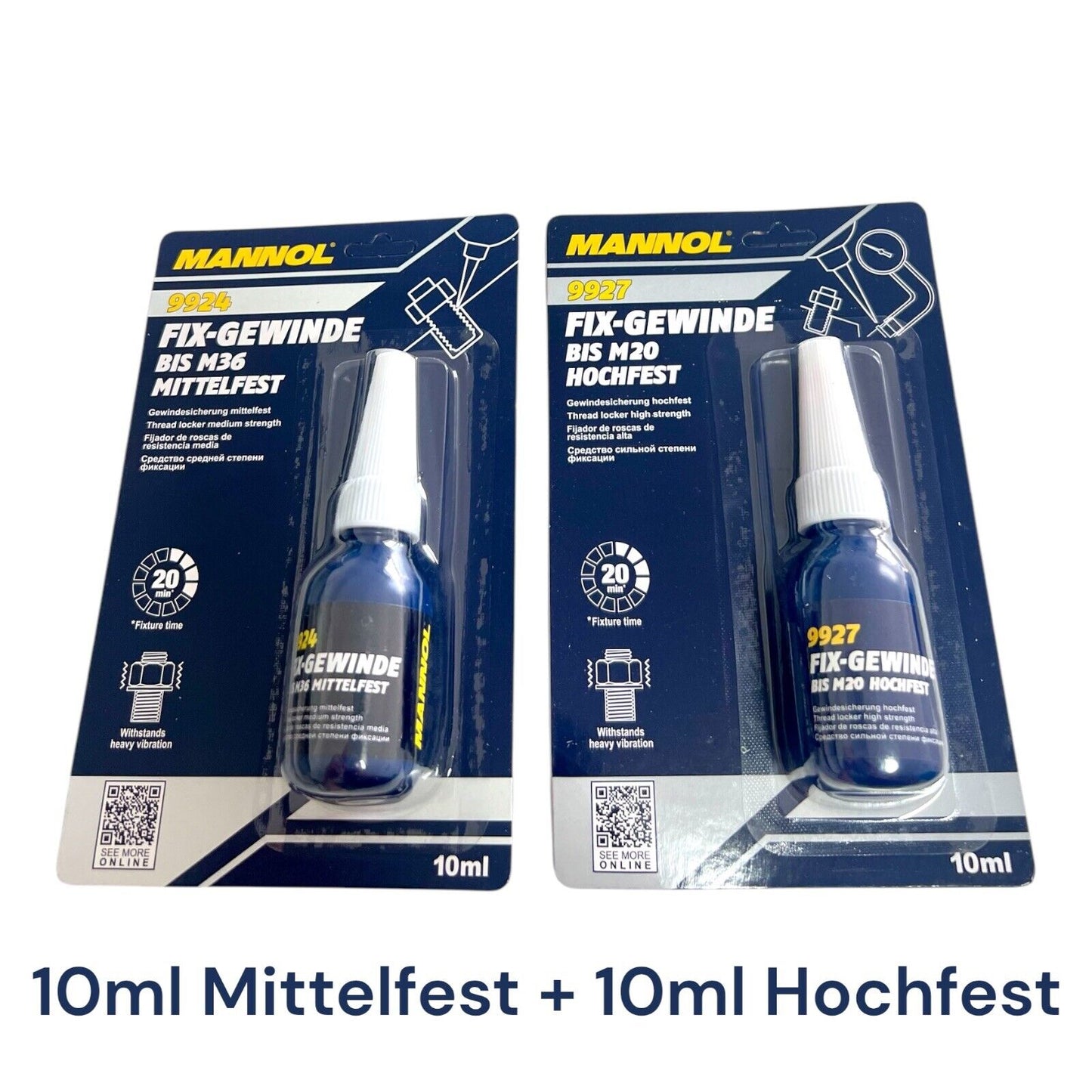 2x 10ml MANNOL Schraubensicherung Hochfest+Mittelfest Fix-Gewinde 9924 9927