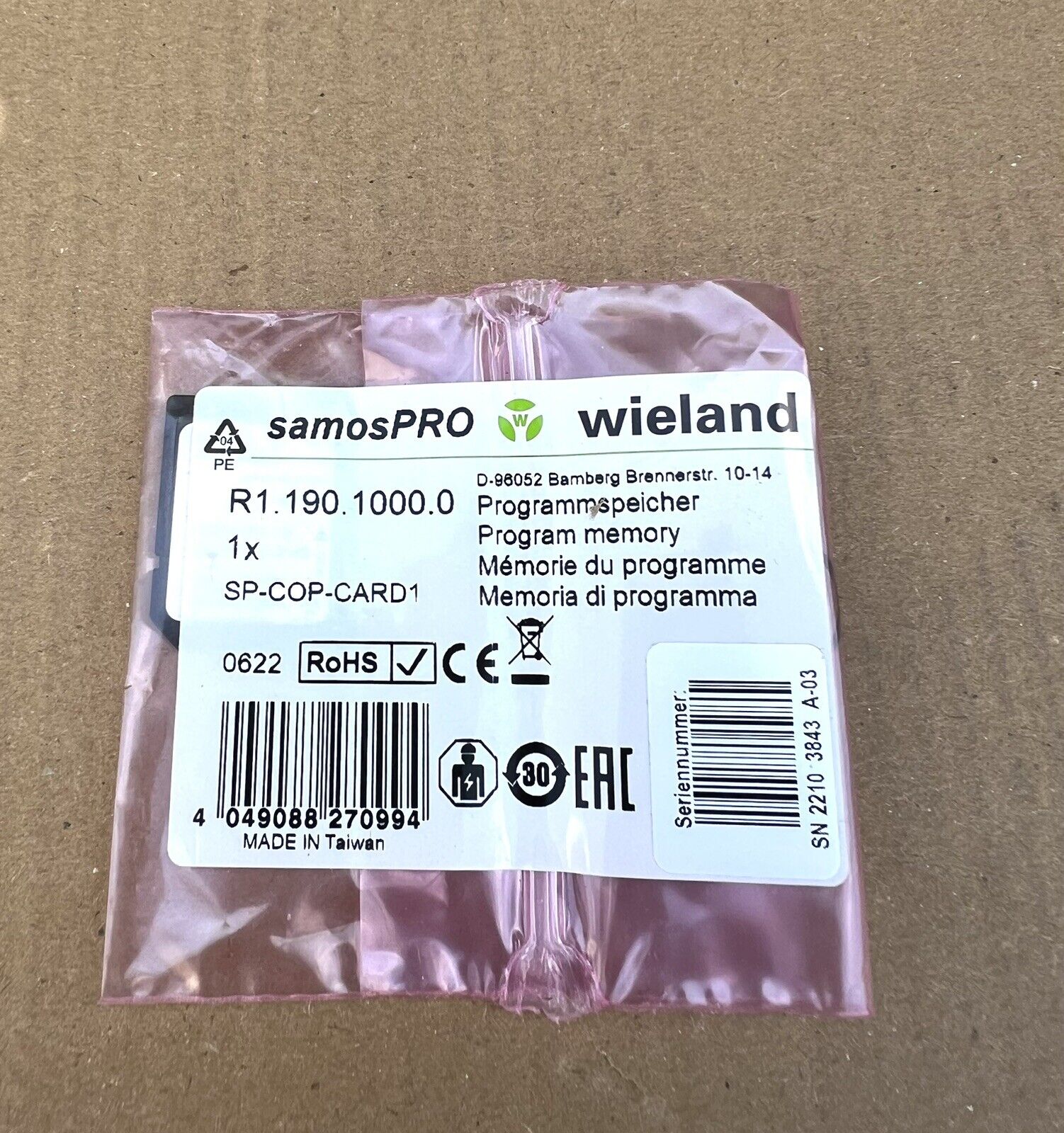 1x Wieland R1.190.1000.0 Programmspeicher SP-COP-CARD1 samosPRO